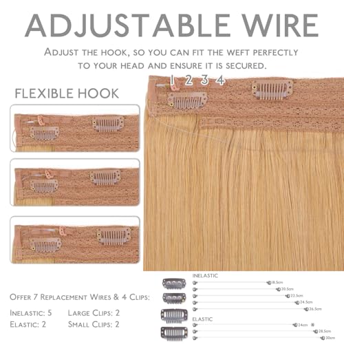 Image of WENNALIFE Wire Hair Extensions Real Human Hair 12 inch 70g Strawberry Blonde Remy Wire Hair Extensions Invisible Transparent Fish Line Straight Real