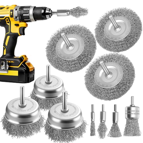 MIVITOOM 10-teiliges Drahtbürsten Set für Bohrmaschine & Akkuschrauber Stahlbürste mit 6mm (1/4 Zoll) Rundschaft Ideal als Rostentferner Metall zum Polieren Schleifen & Reinigen