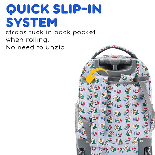 Image of J World Sunny Rolling Backpack for Kids. Roller Bag With Wheels, Every Daisy