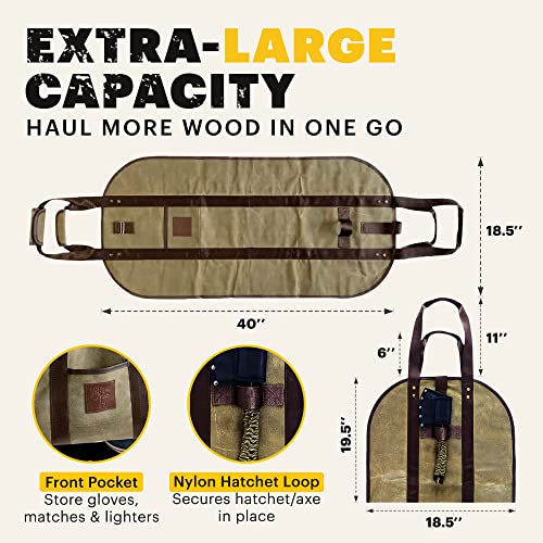 Dogwood Tuff - Log Carrier For Firewood, Campfire & Fireplace Log Holder, Canvas Firewood Log Carrier, Firewood Holder Indoor & Outdoor Use, X-Large #TOP2
