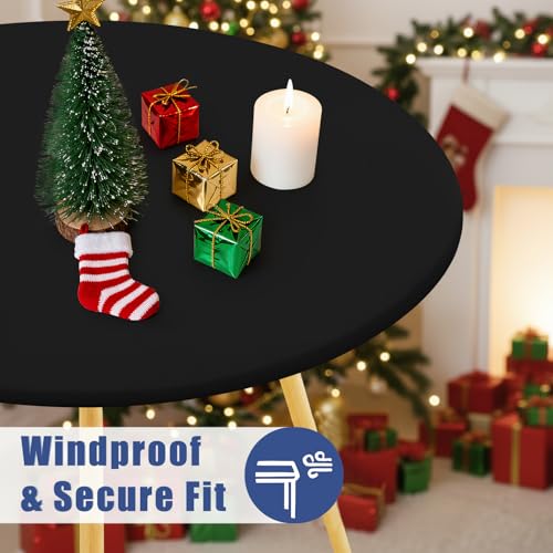 Round Spandex Tablecloth, Elastic Fitted Waterproof Tablecloths for 45"-56" Tables, Stretch Washable Picnic Table Cover for Camping, Dining, Indoor and Outdoor, Black - Image 4