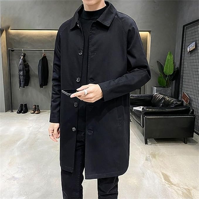 Maiyifu-GJ Mens Windbreaker Lapel Trench Coat Spring Fall Windproof Overcoat Casual Slim fit Single Breasted Long Jacket2