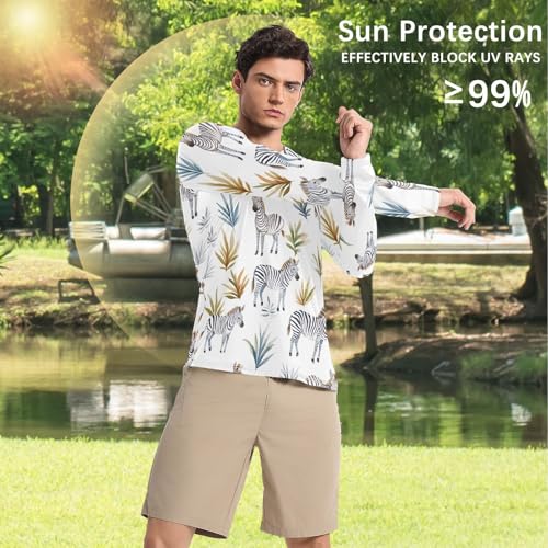 Bolaz Mens UV Protection Shirts Rash Guard Long Sleeve UPF 50+ Zebra Leaf Quick Dry S4