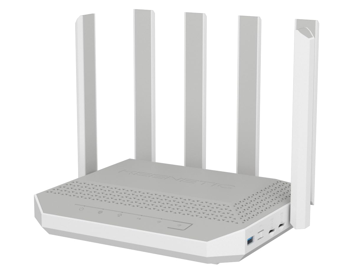 Keenetic Hero 5G (KN-4110) Modem Router 5G Wi-Fi 6 Mesh AX3000 con 2 slot SIM, 1 porta 2,5G e smart switch 4 porte a 1Gb, porte USB 3.0 e 2.0 multifunzione