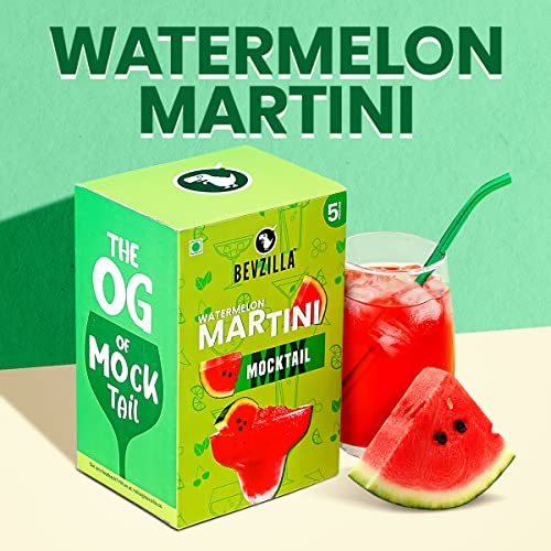 Image of Bevzilla Mocktail Mixer Powder - Martini Watermelon (5 Pouches), Non Alcoholic| Makes 5 Drink| Refreshing| Low Calories| Instant Mocktail| Easy To Make| Party Mixer for Drinks