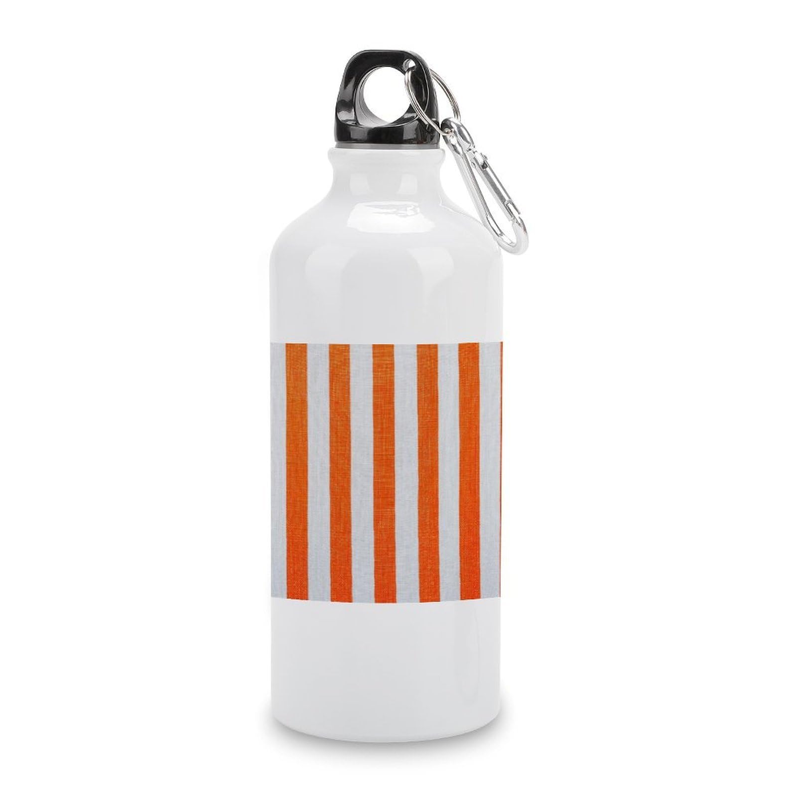 White And Orange Striped Fabric Pattern Travel Aluminum Water Bottle, Sport Bottle with Twist Cap Buckle for Men Women Camping Hiking 600ml
