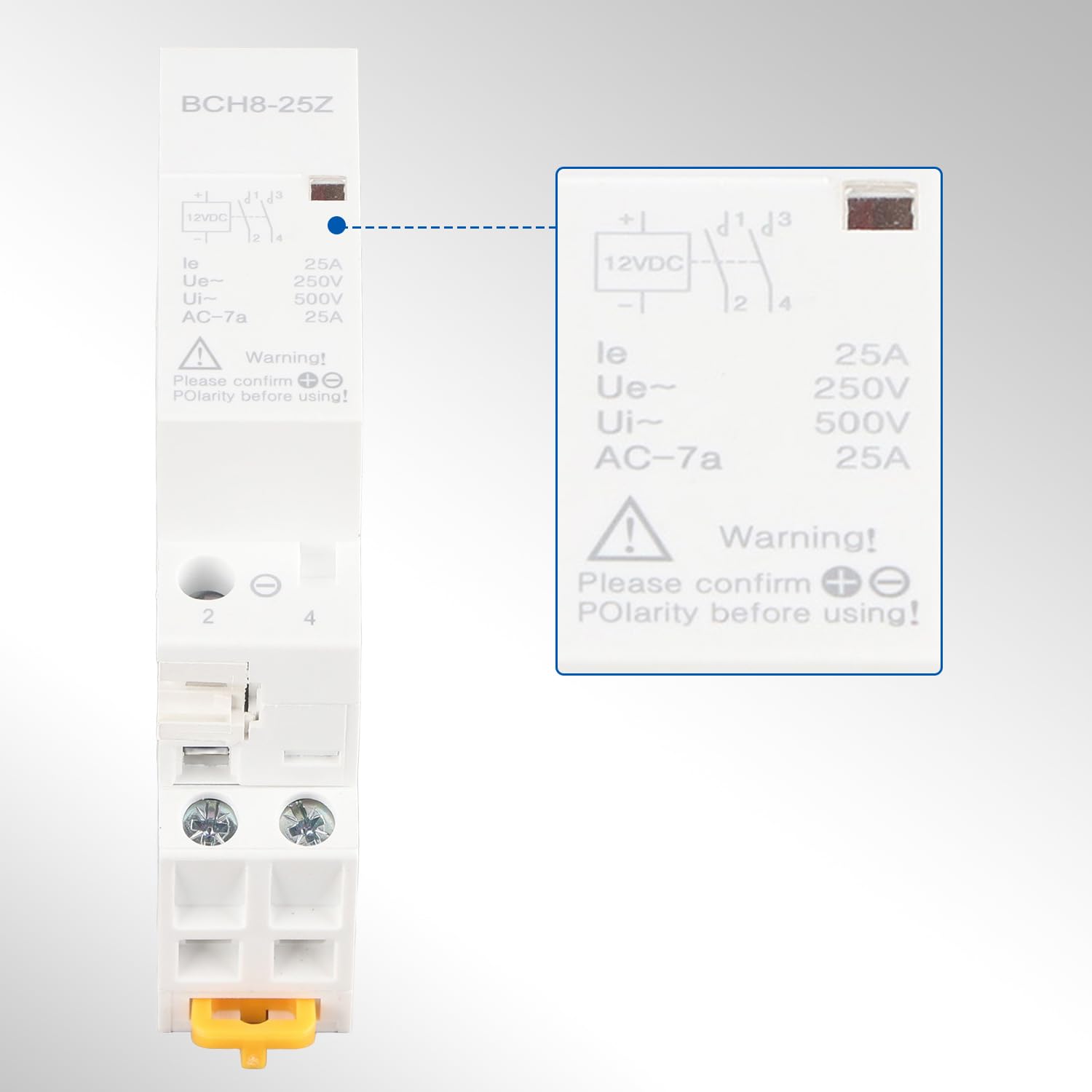 2 Pezzi Relè DC, BCH8-25 2NO 50/60HZ 25A Relè per Casa 12V/24V Tensione Bobina, Montaggio su Guida DIN, per Sistema di Controllo Intelligente di Circuito di Alimentazione (DC 12V)