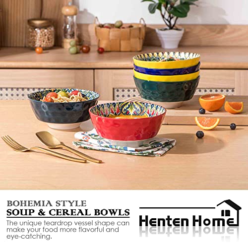Henten Home Ceramic 25 oz Soup Bowl Set, Cereal Bowl Set of 6, Boho Colorful Serving Bowls for Salad, Pasta, Noodle, Rice, Oatmeal, Microwave & Dishwasher Safe by Henten Home - Used condition - Image 4