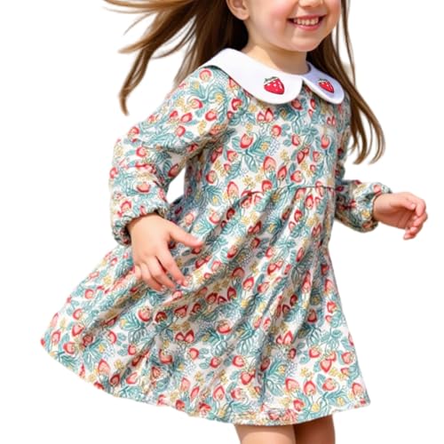 Little Bitty Toddler Fall Dress Long Sleeve Ruffled Casual Girls Boho Dress for Birthday Party & Holiday for 2-7 Years