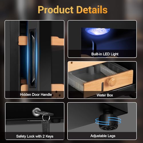 Image of 35L Electric Humidor Cabinet-200~250 Count Large Capacity Electric Humidor| Thermostatic Cooling with Spanish Cedar Wood Shelves, Digital LED Screen & Safety Lock |Gift for Men