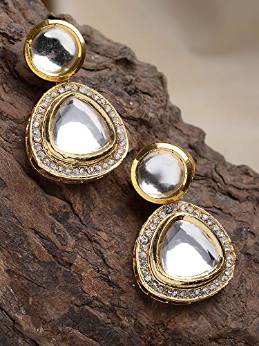 Karatcart Gold Plated Handcrafted Polki Kundan Drop Earrings for Women - Image 4