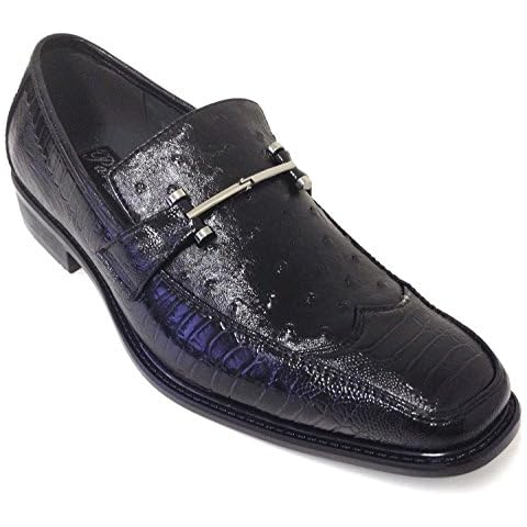 Alberto Fellini Pazzini Men's Dress Shoes Fashion Casual Loafers Slip on Italian Style Ostrich Lizard Snake Print (8.5 D(M) US, Black) Cover