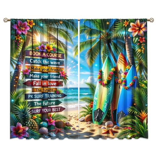 KuracleGH Summer Beach Surf Curtain, 2pc, 42"W x 45"L