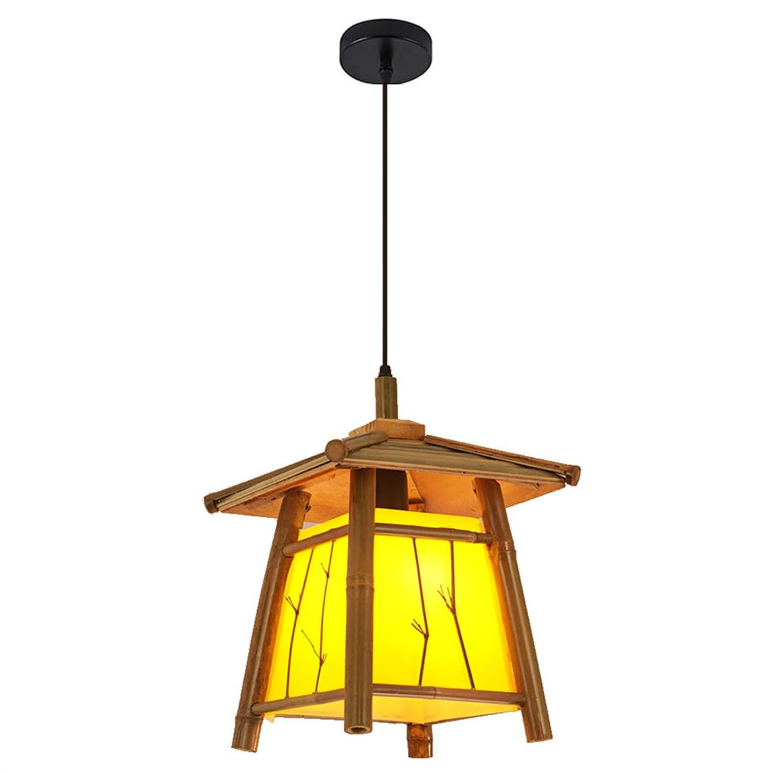 CSSYKV Mid-Century Rattan Cage Chandelier Kitchen Island Table Light Fixture Rustic Farmhouse 13.7" Boho Rattan Chandeliers Yellow Faux Parchment Shade for Dining Table Restaurant Creative Fixture