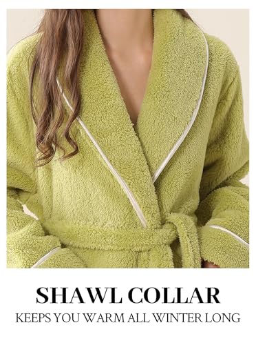 Image of Women Long Plush Fleece Bath Robe | Soft loungewear housecoat, comfy sleepwear for home, suitable as ladies pajamas and nightgown