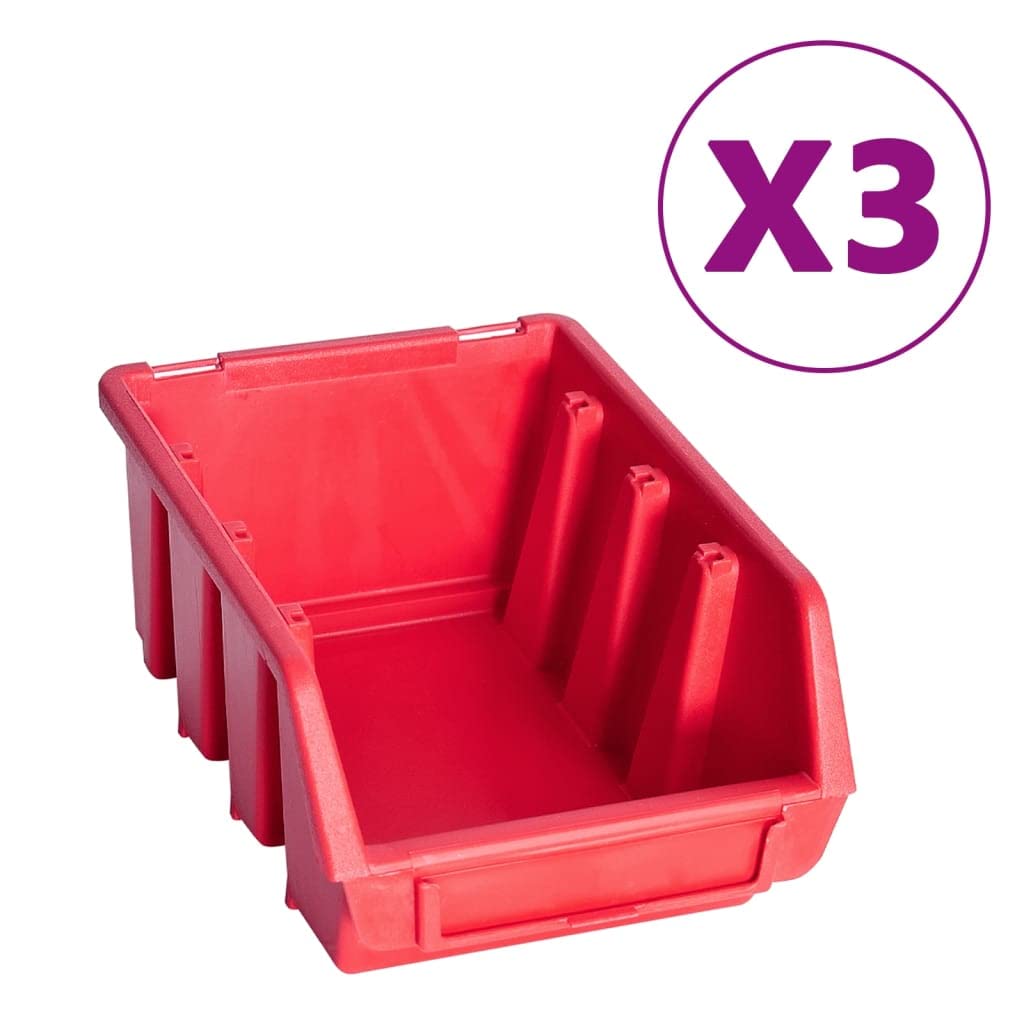 Set di 34 contenitori per piccole parti con pannelli da parete in rosso e nero, scatole portaoggetti in plastica impilabili, 2 pannelli da parete con ganci, accessori per officina, garage