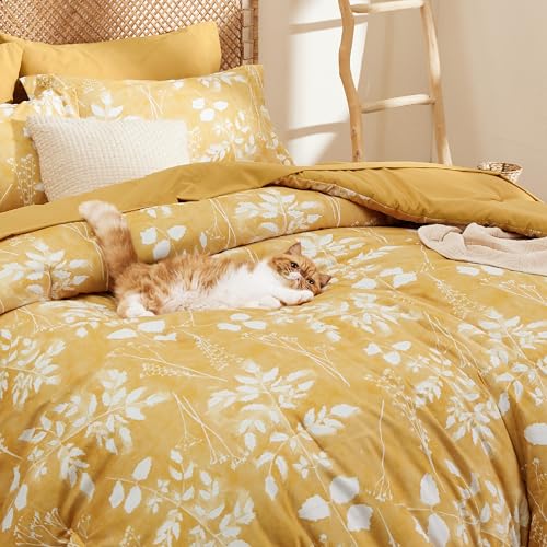 Image of Bedsure Floral Yellow Comforter Set, King Bedding Sets, 7 Piece