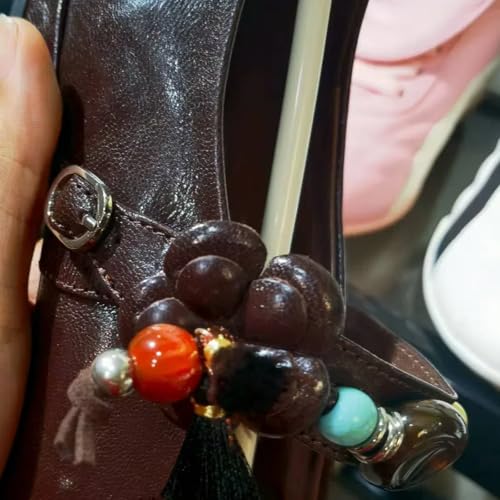 Boho Chic Style Mary Jane Shoes for Women with Single-Strap Metal Buckle Beaded Decoration Genuine Leather Flats4
