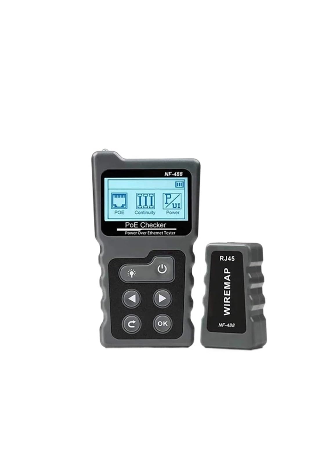Comprobador de cables red, prueba conmutador PoE en línea, voltaje, polaridad, rastreador, herramienta bucle con pantalla LCD Pruebas de transmisión