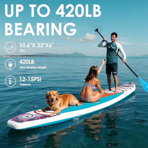 Paddle Board, Inflatable Stand Up Paddle Board, 10‘6/11' ×33"×6" Ultra-light SUP Board with Hand Pump, Leash, Repair Kit, Waterproof Phone Case and Waterproof Bag for Adults (colorful)