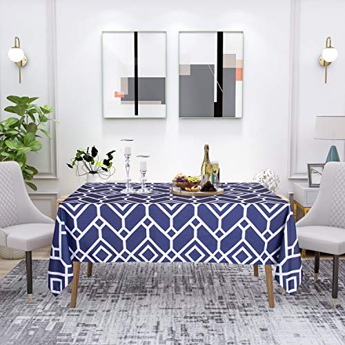 LUSHVIDA Moroccan Rectangle Table Cloth – Washable Water Resistance Microfiber Moroccan Tablecloth Decorative Table Cover for Picnic Banquet Party Kitchen Dining Room, 150 GSM (60 x 84 Inch, Navy