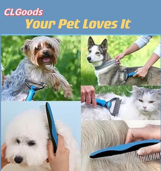 Pet Grooming Brush&Comb Combo, Pet Grooming Brush£¬Cat Comb Dog Comb for Shedding, 2-Piece Kit,Undercoat Comb for Dog Grooming (Blue)-xu0NLQae