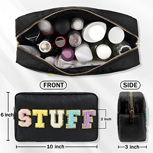 Preppy Patch Makeup Bag-Nylon Cosmetic Preppy Makeup Stuff Bag With Zipper-Varsity Stoney Clover Chenille Letter Makeup Travel Organizer Valentines Bag That Kid Valentines Day Gifts For Her And Him #TOP5