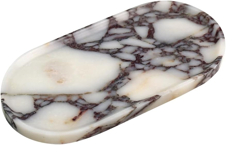 Real Marble Tray for Bathroom, Oval Marble Vanity Tray for Perfume Jewelry Towel, Canisters Tray for Countertop, Natural Stone Organizer Easter Gift (Calacatta Viola 11.8" x 5.9")
