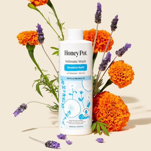 Image of The Honey Pot Company - Feminine Wash - Sensitive Refill - pH Balanced, Herbal Infused Plant-Based Feminine Care for Sensitive Skin - Daily Intimate Cleanser for Women - 10.50 Fl Oz