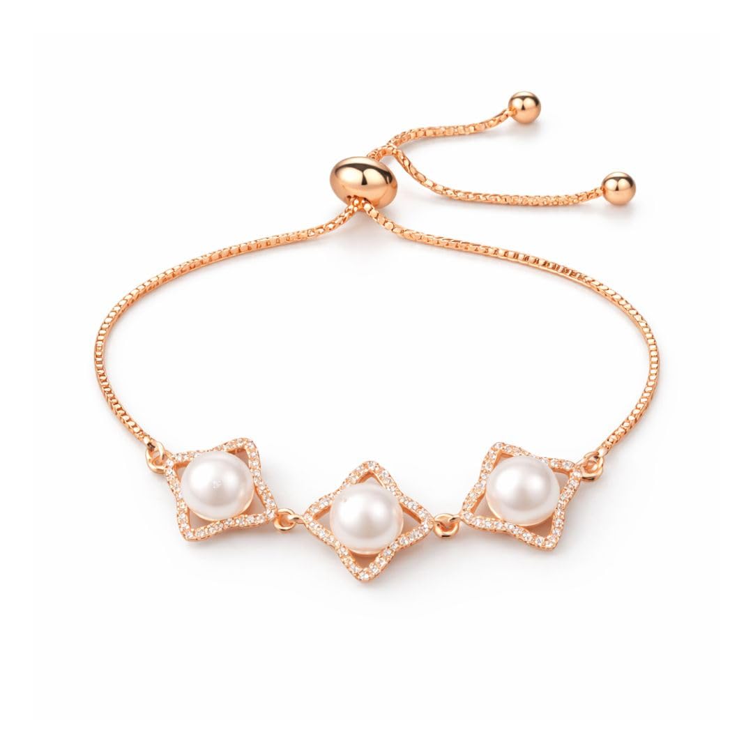nilu's collection Rose Gold Plated Pearl Floral Adjustable Bracelet For Women And Girls-picture-27
