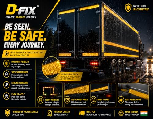 Image of D-fix High Intensity Radium Reflective Tape - 5 Meters in Length - 48mm / 2 inch Width - 1 Roll Per Pack - Car Bike and commercial vehicles Conspicuity reflective warning Tape Reflective tape (Yellow)