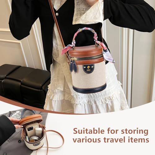 Image of 2025 Colorblock Bucket Bag for Women,Retro Crossbody Bags for Women Female PU Leather Color Contrast Cylinder