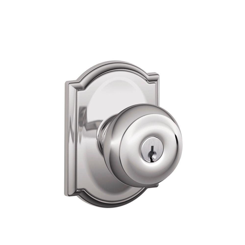 SCHLAGE F51A GEO 625 CAM Georgian Knob with Camelot Trim Keyed Entry Lock, Bright Chrome