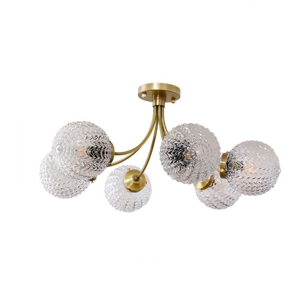 Luminaire de chambre à coucher E27 en verre ondulé et cuivre scandinave