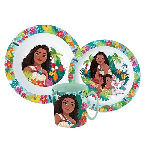 Sorrisini Vaisselle réutilisable Vaiana, assiettes enfants pour crèche scoula avec assiette, bol,...