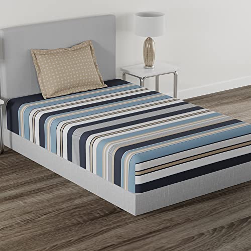 Image of myTrident Home Essential Stripe Collection 144 TC, 100% Cotton Bedsheet with 1 Pillow Cover, Single Size - 152 x 228 cm, Astor