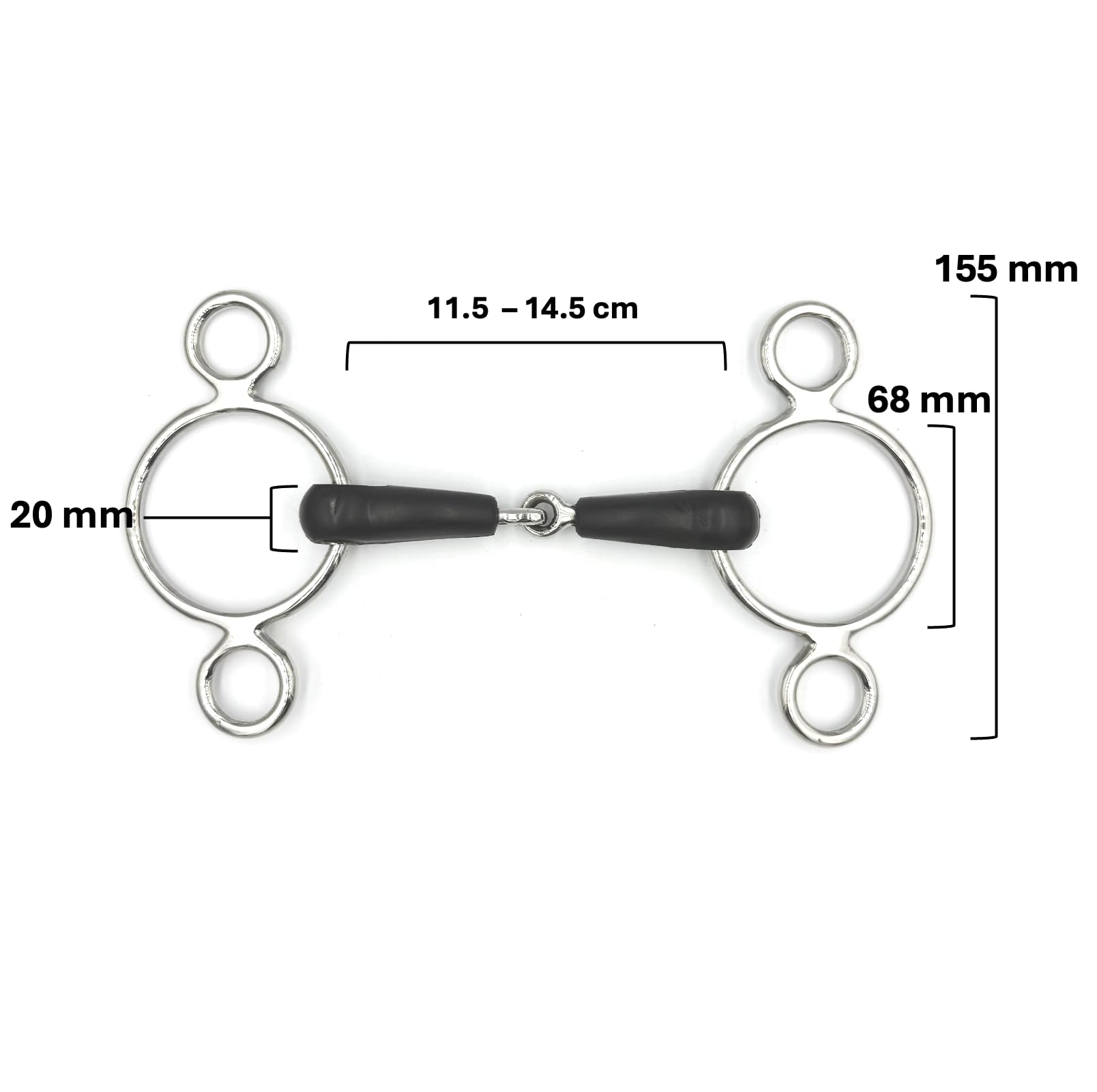 ES0239 Gebiss 3-Ringtrense 3-Ring Gummigebiss Einfach Gebrochen mit Gummi aus Edelstahl Gebissstärke 20 mm (12.5 cm)