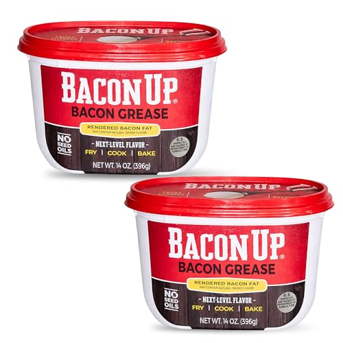 Bacon Up Bacon Grease for Cooking - 14 Ounce Tub, Pack of 2 - Rendered Cooking Fat for Fry, Grill and Bake