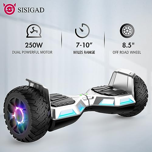 SISIGAD Hoverboard Go Kart Sitz, 8.5 Off Road Hoverboards mit LED Lichtern, All Terrain Hoverboards, Selbst Balancing Scooter mit Bluetooth Lautsprecher, Musik Hoverboard Go Kart Bundle