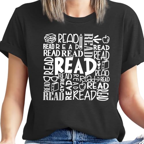 Image of Reading Teacher Shirt Women-Cute Read More Books Short Sleeve Library Book Lovers Daisy Tee Tops
