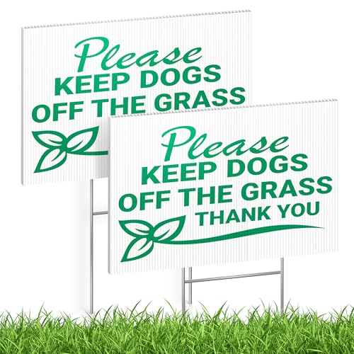 2 PC Please Keep Dogs Off Grass Sign, 8x12 DS Coroplast Curb Your Dog Signs for Lawn, No Pets on Yard