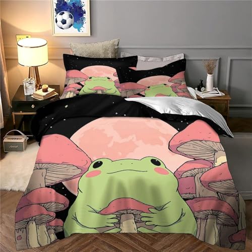 Housse de couette grenouille en microfibre lit simple avec taies