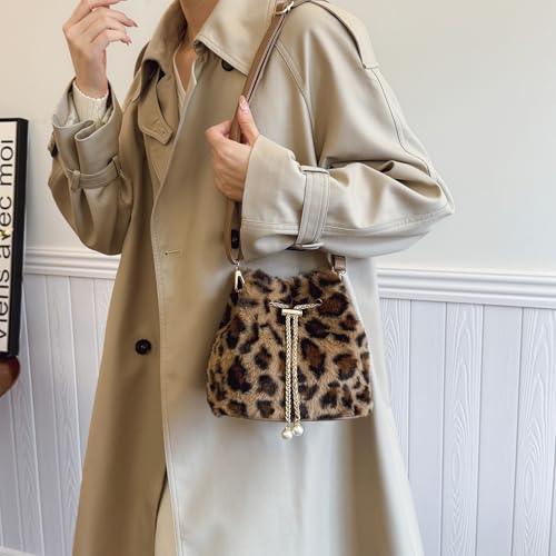 Fluffy Purse Faux Fur Purses for Women Pearl Cheetah Purse Furry Crossbody Bucket Bags Fuzzy Shoulder Tote Bag2