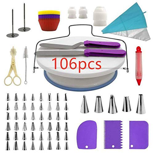 Kit de decoración de tartas de alta Q 106 piezas, herramientas de repostería, juego de espátulas y espátulas para manualidades, color morado