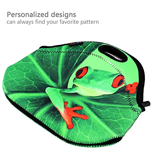 Icolor Cute Frog Neoprene Lunch Bag Insulated Lunchbox Thermal Lunch Tote Bag Water Resistant Lunch Box & Food Container Travel, School, Work Food Storage Cooler Ylb-N32 #TOP2