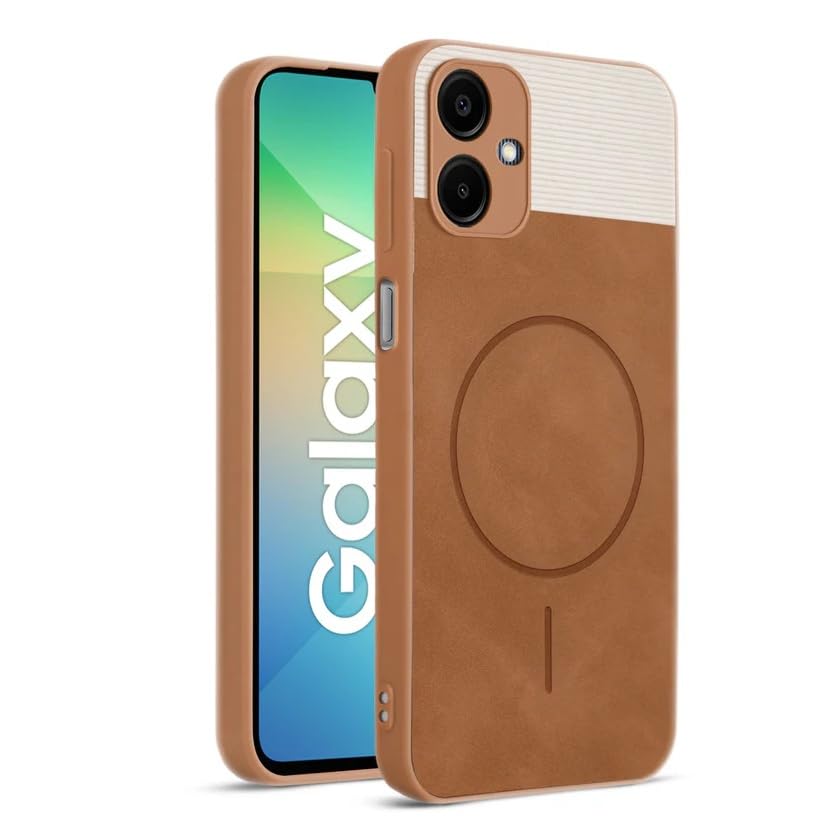 Image of Bintage CASE Dual-Leather Mac Safe Design Phone Case| Soft Touch Finish | Full Camera Protectection Back Cover Compatible for Samsung F04 / A04e 4G / M04 - White & Nut Brown