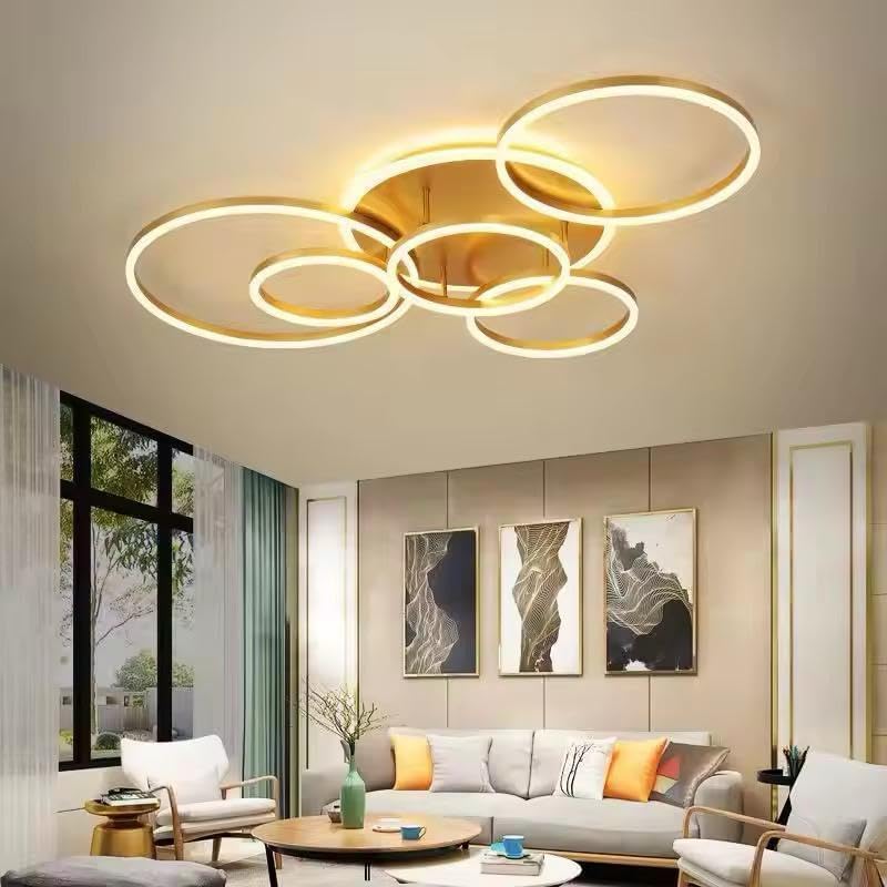 Image of 5 Light Golden Body Modern LED Ring Chandelier for Dining Living Room Lamp - Warm White