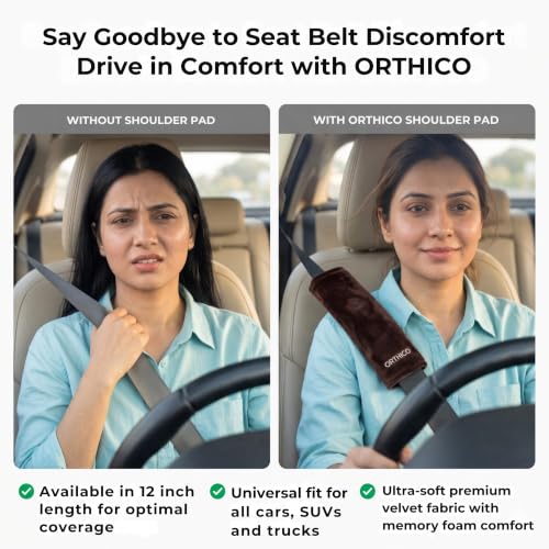 Image of Car Seat Belt Cushion (Pack of 2), Soft Seat Belt Cover Set for Shoulder, Universal Strap Pads for All Cars, Backpack, Purse and Travel Bag (Brown Color, 12 Inch Length)