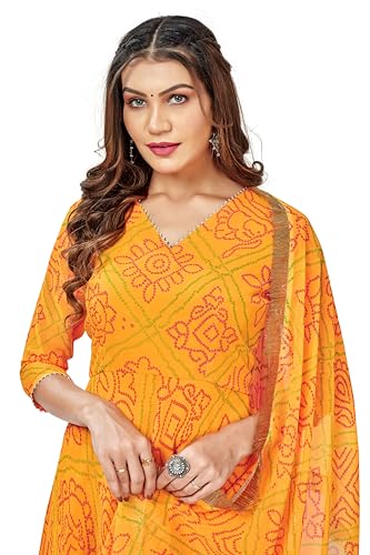 Image of Women's Bandhani Print Anarkali Kurta with Matching Dupatta, Ethnic Indian Wear