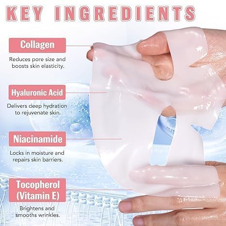 Image of Collagen Face Masks Deep Hydrating And Firming Overnight Hydrogel Mask Anti-Wrinkle Lifting Real Collagen Infused For Plump Skin (1 Pcs)